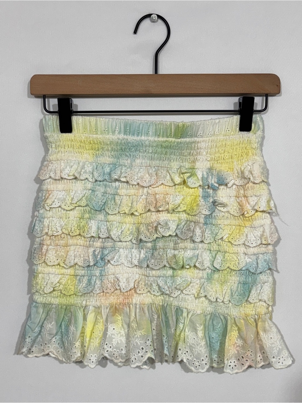 WSK28 {Storia} Pastel Ruffle Tiered Eyelet Micro Mini Skirt